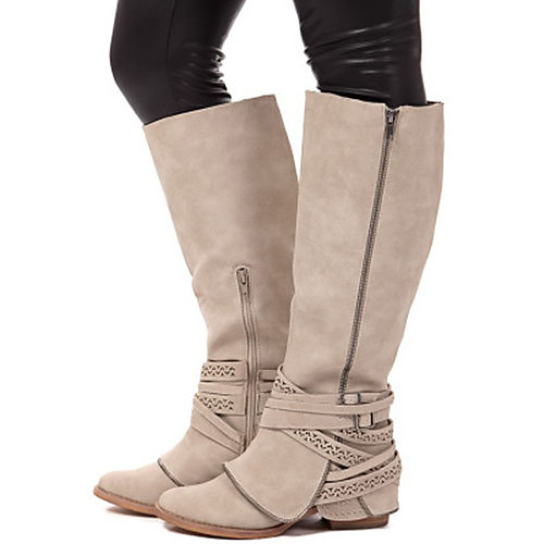 

Women's Boots Cowboy Western Boots Block Heel Round Toe Knee High Boots Basic Daily PU Solid Colored Dark Grey Brown Beige / Mid-Calf Boots