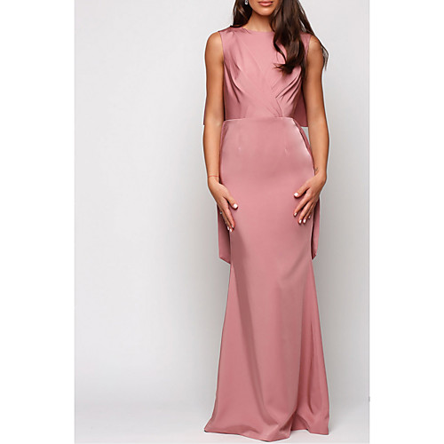 

A-Line Jewel Neck Floor Length Satin Bridesmaid Dress with Pleats