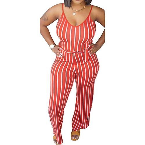 

Women's Workout Jumpsuit Stripes Red Yoga Fitness Gym Workout Bodysuit Sleeveless Sport Activewear Tummy Control Butt Lift Breathable Quick Dry Stretchy