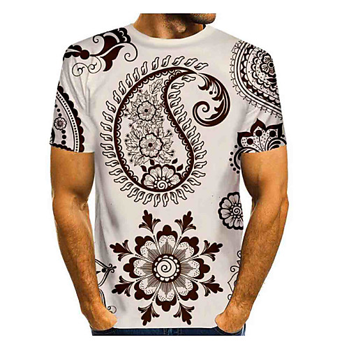 

Men's T shirt 3D Print Graphic Paisley Plus Size Print Short Sleeve Daily Tops Elegant Exaggerated Beige