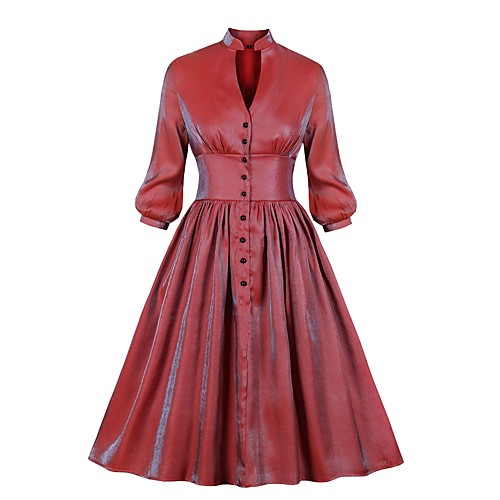 

Women's Swing Dress Knee Length Dress Red Long Sleeve Color Gradient Print Fall V Neck Hot Elegant 2021 S M L XL XXL