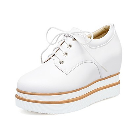 

Women's Loafers & Slip-Ons Wedge Heel Round Toe Casual Daily Walking Shoes PU Rivet Solid Colored Almond White Black