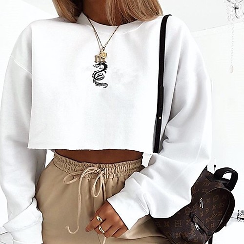 

Women's Cropped Sweatshirt Print Daily Other Prints Basic Hoodies Sweatshirts White Black Yellow