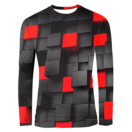 

Men's T shirt Graphic Print Long Sleeve Daily Tops Basic Elegant Red