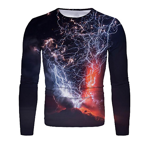 

Men's T shirt Graphic Long Sleeve Daily Tops Basic Elegant Black