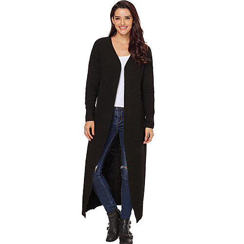 

Women's Knitted Solid Colored Cardigan Long Sleeve Loose Sweater Cardigans V Neck Fall Winter Black Yellow Khaki