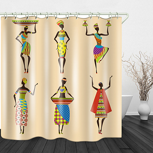 

African Woman In Colored Clothes Shower Curtains & Hooks Modern Polyester New Design