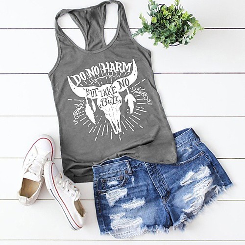 

Women's Tank Top Animal Letter Racerback Round Neck Tops Basic Basic Top Black Gray