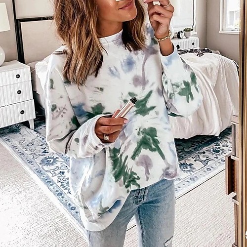 

Women's Pullover Sweatshirt Tie Dye Daily Basic Hoodies Sweatshirts White