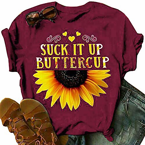 

sunflower graphic tees women short sleeve round neck summer casual t shirt tops & #40;red,large& #41;