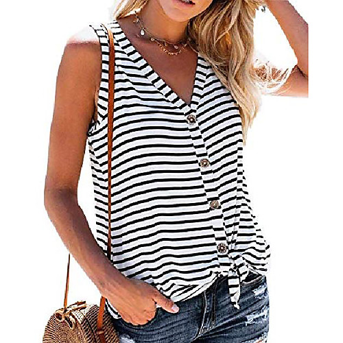 

womens striped tank tops button down sleeveless tie front summer casual v neck tunic shirts & #40;2-stars, medium& #41;