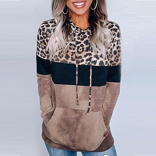 

Women's Pullover Hoodie Sweatshirt Leopard Cheetah Print Front Pocket Daily Basic Casual Hoodies Sweatshirts ArmyGreen Purple Blue