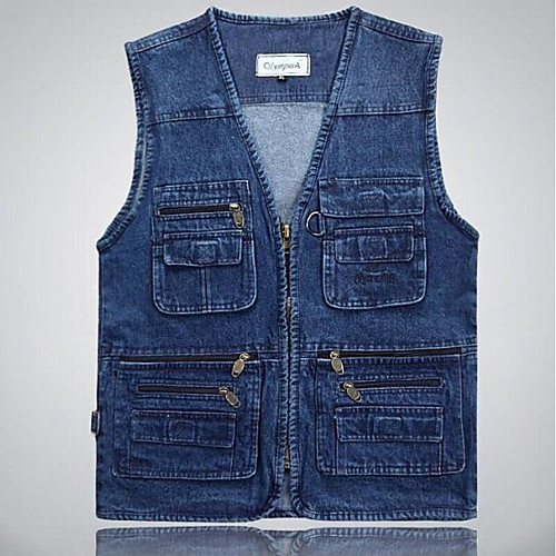 

Men's Hiking Vest / Gilet Fishing Vest Outdoor Solid Color Lightweight Windproof Breathable Quick Dry Top Cotton 7inch Short Zipper Hunting Fishing Climbing Blue
