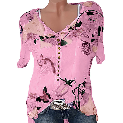 

Women's Plus Size Blouse Shirt Geometric V Neck Tops Basic Basic Top White Blue Purple