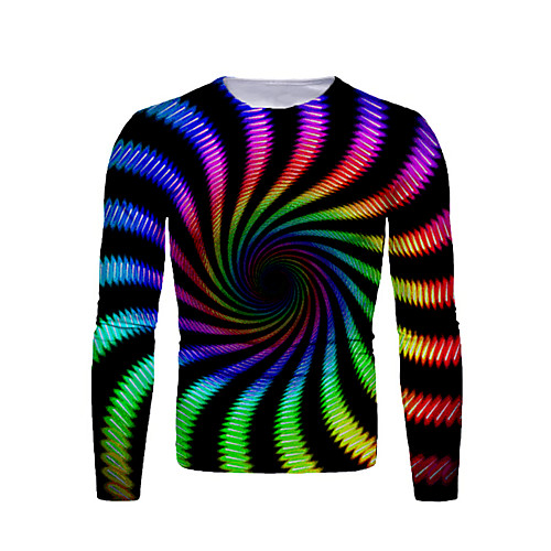 

Men's T shirt Graphic Print Long Sleeve Daily Tops Basic Rainbow
