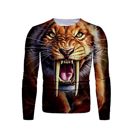 

Men's T shirt Graphic Animal Print Long Sleeve Daily Tops Basic Yellow
