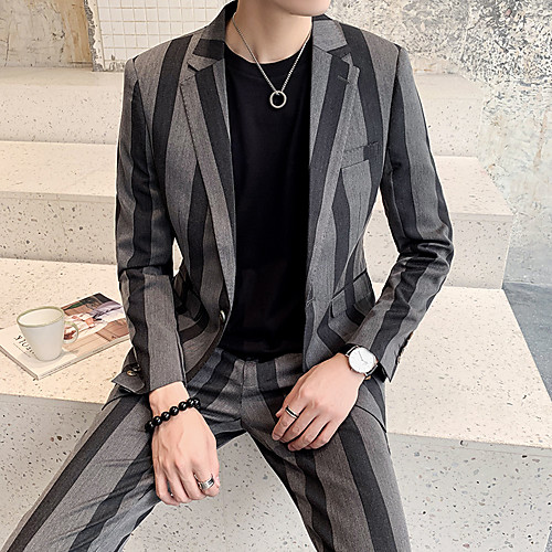 

Tuxedos Standard Fit Notch Single Breasted One-button Polyester Stripes