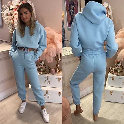 

Women's 2 Piece Cropped Tracksuit Sweatsuit Jogging Suit Street Casual Long Sleeve 2pcs Winter Breathable Quick Dry Soft Fitness Gym Workout Performance Running Training Sportswear Solid Colored