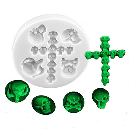 

Halloween Party Halloween Skeleton Skull and Cross Shape Silicone Fondant Mold Halloween Series Cake Decoration Mold