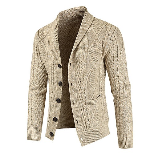 

Men's Cardigan Sweater Knitted Solid Color Stylish Casual Long Sleeve Sweater Cardigans Shirt Collar Fall Winter Black Gray Beige
