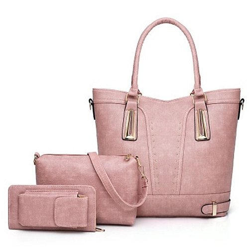 

Women's Bags PU Leather Bag Set 3 Pcs Purse Set Zipper Daily Date Bag Sets Handbags Black Blue Red Blushing Pink