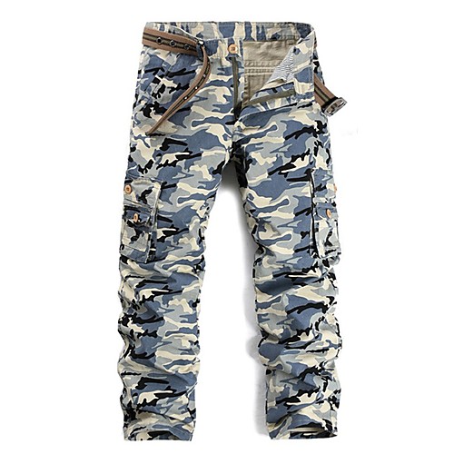 

Men's Basic Cotton Slim Daily Tactical Cargo Pants Camouflage Full Length Print Blue Green / Fall / Winter