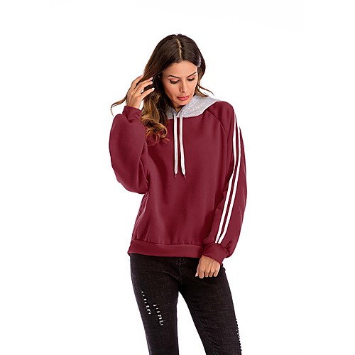 

Women's Pullover Hoodie Sweatshirt Color Block Daily Basic Hoodies Sweatshirts Loose Blue Wine