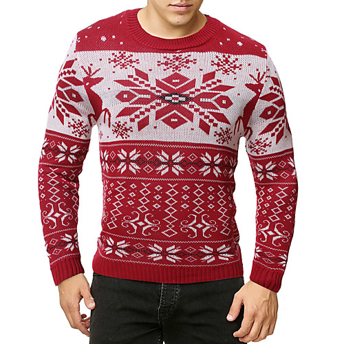 

Men's Color Block Sweater Long Sleeve Sweater Cardigans Crew Neck White Red