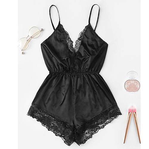 

Women's Mesh Lace Bodysuits Nightwear Patchwork Embroidered Black / Blue / Purple S M L / Strap
