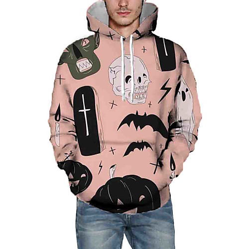 

Men's Pullover Hoodie Sweatshirt Graphic Halloween Daily Going out 3D Print Basic Halloween Hoodies Sweatshirts Blushing Pink