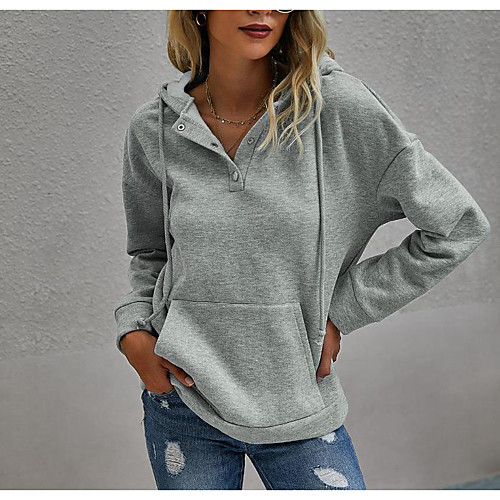 

Women's Pullover Hoodie Sweatshirt Solid Colored Basic Hoodies Sweatshirts Black Army Green Gray