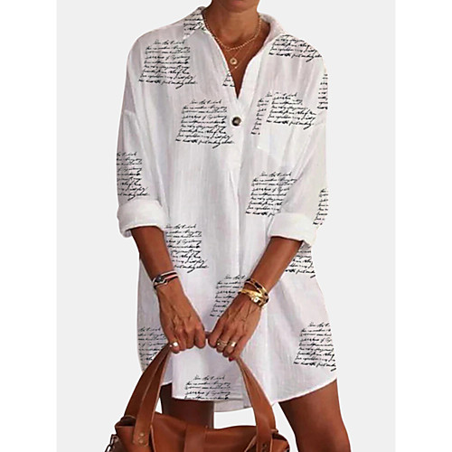 

Women's Blouse Shirt Letter Long Sleeve Shirt Collar Tops Cotton Basic Basic Top White