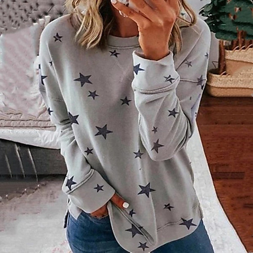

Women's Pullover Sweatshirt Star Daily Sports Casual Hoodies Sweatshirts White Khaki Green