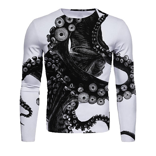 

Men's T shirt Graphic Animal Long Sleeve Daily Tops Basic Elegant Black