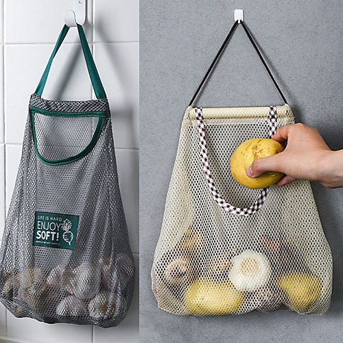 

2Pcs kitchen Vegetable Onion Potato Storage Hanging Bag Hollow Breathable Mesh Bag Kitchen Garlic Ginger Mesh Storage Bag