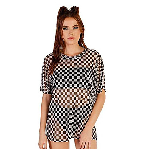 

race me baby mesh checkered oversized t-shirt & #40;black, 1x& #41;