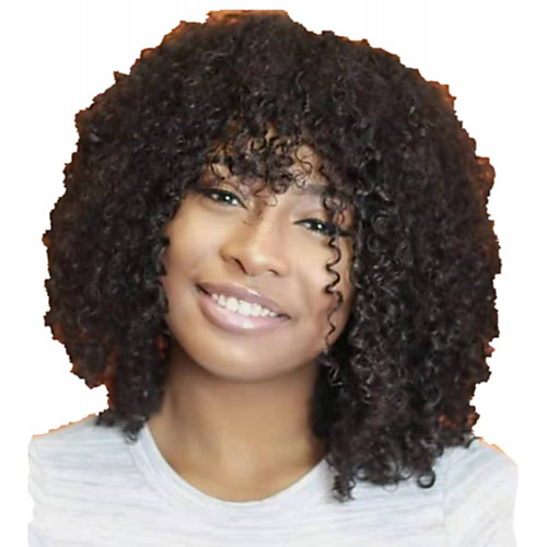 

Human Hair Wig Short Afro Curly Kinky Curly Short Bob With Bangs Natural Women Sexy Lady New Capless Mongolian Hair Women's Natural Black #1B 10 inch
