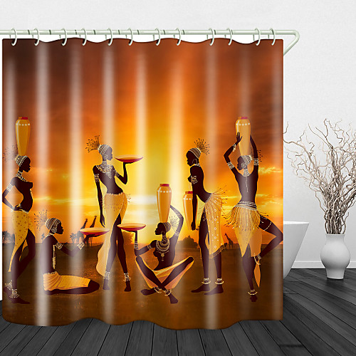 

African Woman In The Sunset Shower Curtains & Hooks Modern Polyester New Design