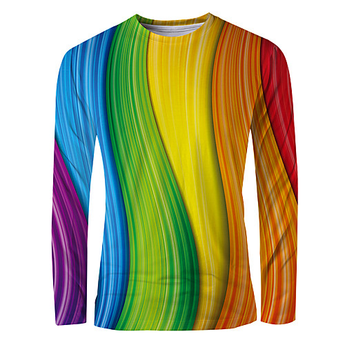 

Men's T shirt Graphic Rainbow Print Long Sleeve Daily Tops Basic Elegant Rainbow