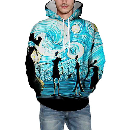 

Men's Pullover Hoodie Sweatshirt Graphic Daily Going out 3D Print Basic Casual Hoodies Sweatshirts Blue