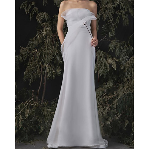

Sheath / Column Wedding Dresses Strapless Floor Length Satin Tulle Sleeveless Vintage 1950s with Pleats 2021