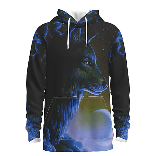 

Men's Daily Pullover Hoodie Sweatshirt Animal Patterned Graphic Hooded Basic Hoodies Sweatshirts Blue