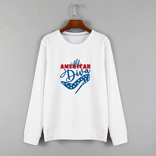 

Women's Sweatshirt Pullover Black White Blue Cartoon Crew Neck Fleece Cute Letter & Number Sport Athleisure Sweatshirt Top Long Sleeve Warm Soft Comfortable Everyday Use Causal Exercising General Use