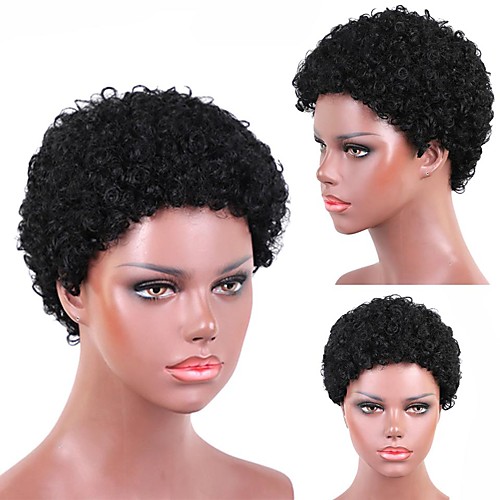 

Remy Human Hair Wig Short Afro Afro Curly Short Bob Natural Women Sexy Lady New Capless Malaysian Hair Women's Natural Black #1B 6 inch