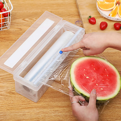 

Plastic Kitchen Foil And Cling Film Wrap Dispenser Cutter Storage Preservative Film Roll Case With Cutting Blade