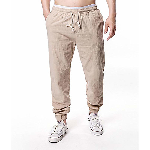 

Men's Basic Harlem Pants Breathable Linen Slim Daily Harem Jogger Chinos Pants Solid Colored Full Length White Black Camel / Spring / Fall / Drawstring / Elasticity