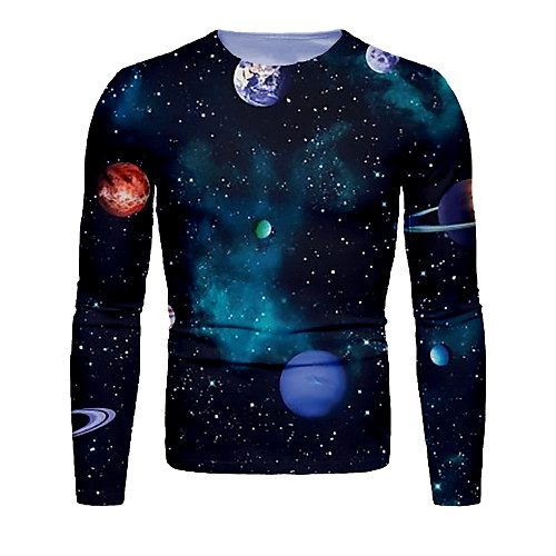 

Men's T shirt 3D Print Galaxy Graphic Long Sleeve Daily Tops Basic Black