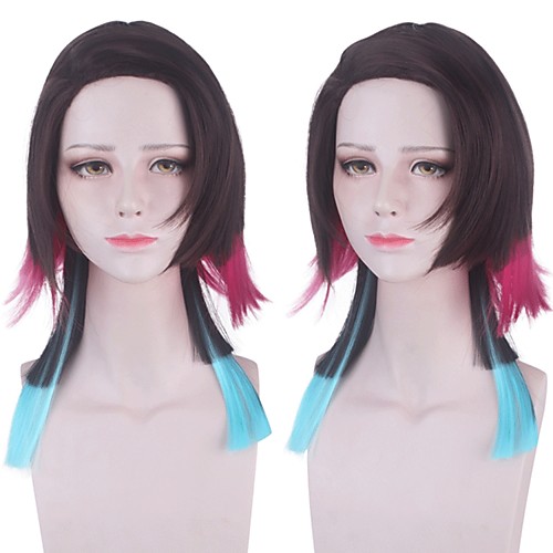 

Cosplay Costume Wig Cosplay Wig Enmu Demon Slayer Natural Straight Side Part Wig Medium Length Brown Synthetic Hair 12 inch Women's Anime Cosplay Creative Red Blue
