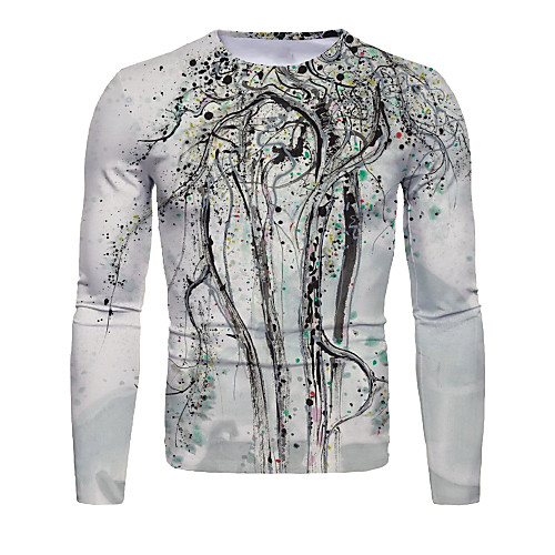 

Men's T shirt Graphic Long Sleeve Daily Tops Basic Chinoiserie White