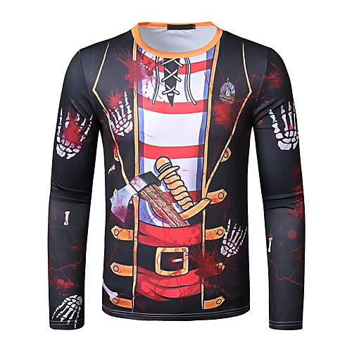 

Men's T shirt 3D Print Graphic Long Sleeve Daily Tops Black